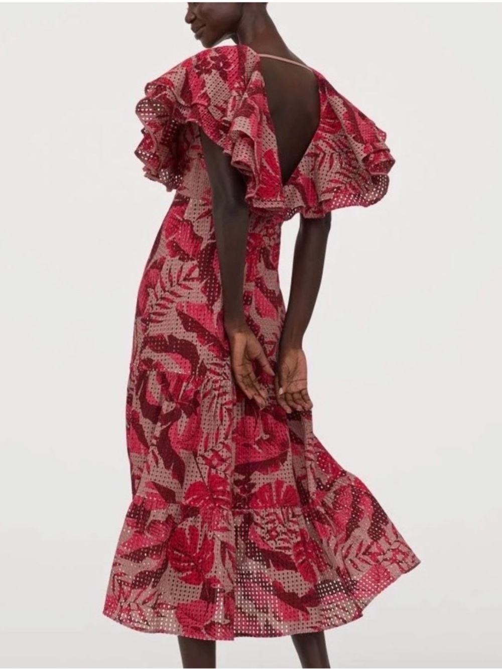 Floral Red Ruffle Maxi Dress - Picture 2 of 10